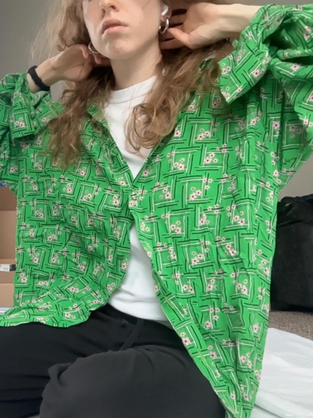 Green Shirt by Roma Uvarov — Vintage Soviet Fabric — XXL - Picture 2 of 11